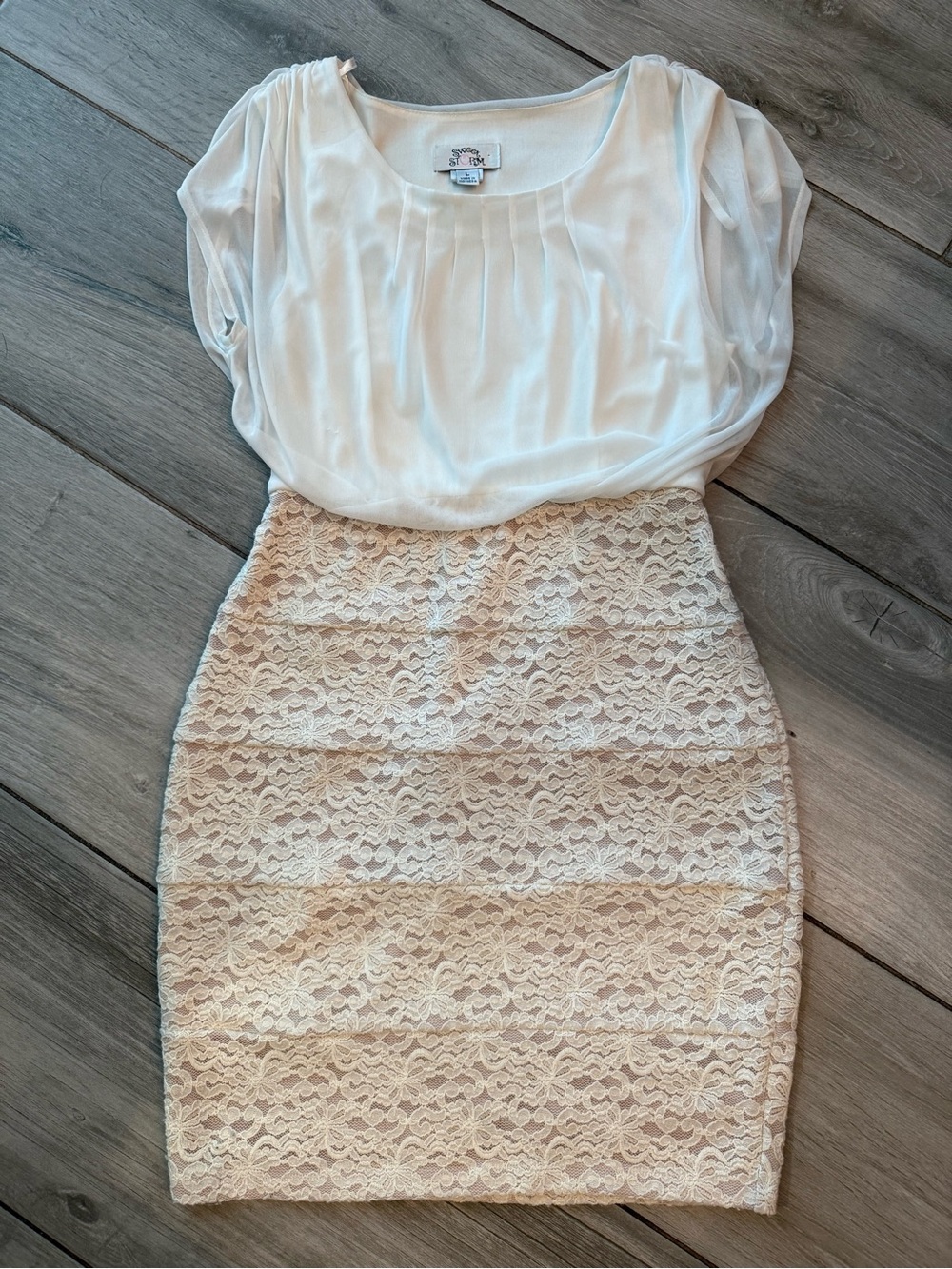 Sweet Storm Cream Lace Pencil Dress with Sheer Bodice